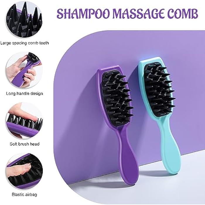 Oneleaf Hair Comb - Home Use Long Handle Shampoo Brush for Scalp Massage and Deep Cleansing(Blue & Purple) - Image 2